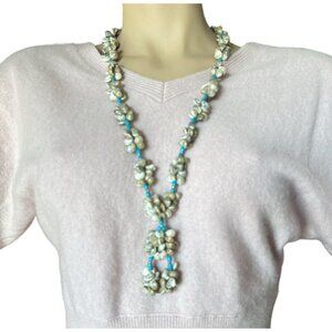 Lariat Seashell Snail Cluster Beads with Blue Bead Resin Spacer Necklace